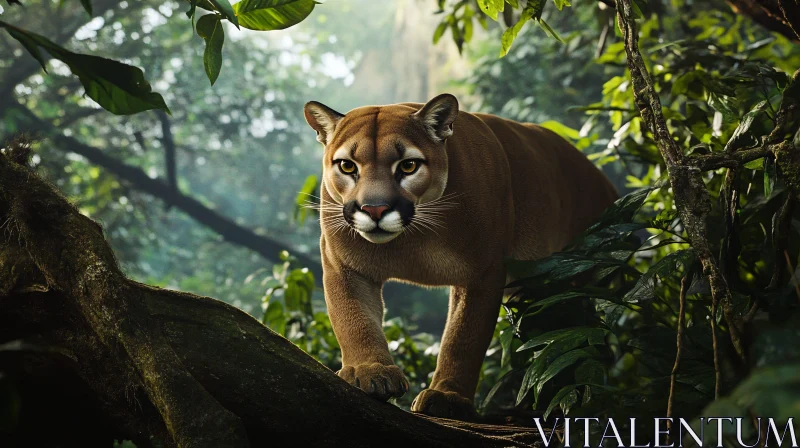 Mountain Lion in the Forest AI Image