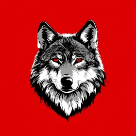 Wolf Head with Red Eyes on Red