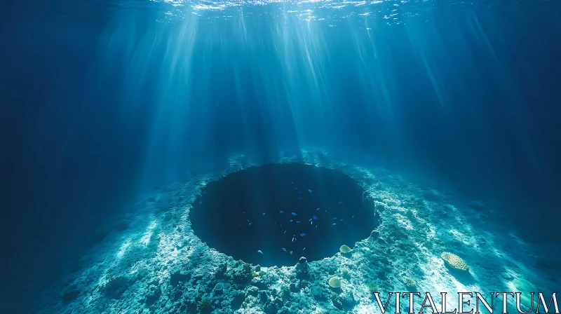 AI ART Underwater Blue Hole with Sun Rays