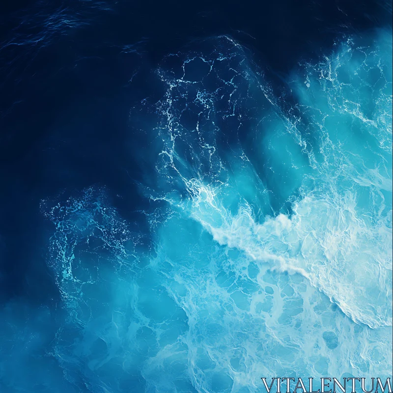 AI ART Oceanic Blue Wave Art Print