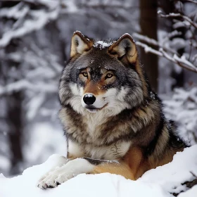 Wolf Resting in Snowy Wilderness