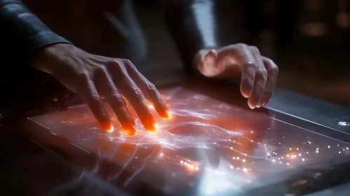 Hand Interacting with Glowing Screen