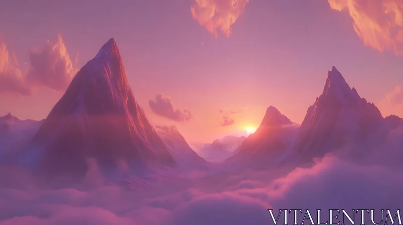 Pink Sunset Over Mountain Peaks AI Image