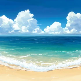 Seascape with White Clouds and Beach