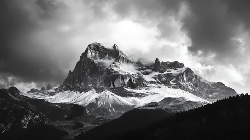 Snowy Mountain Landscape in Monochrome