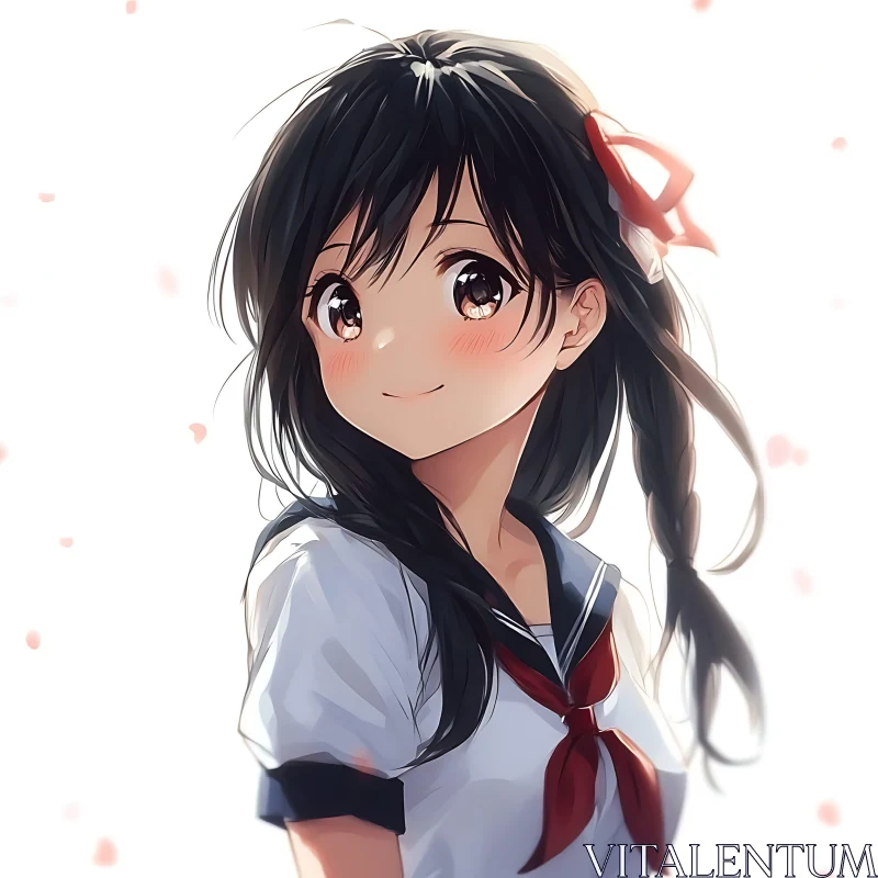 Serene Anime Portrait with Blossoms AI Image