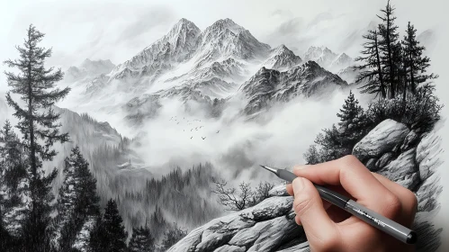 Hand Drawing Mountain Scenery