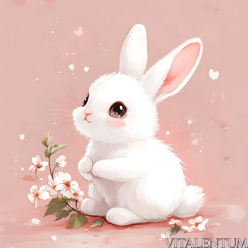 Cute White Rabbit with Floral Accent AI Image