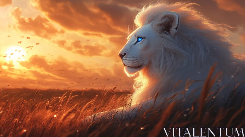 AI ART Albino Lion at Sunset