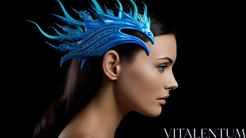 Captivating Beauty: A Stunning Artwork of a Woman with a Blue Dragon Headpiece AI Image