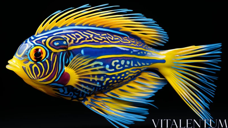 Colorful Painted Fish with Intricate Details on Black Background AI Image