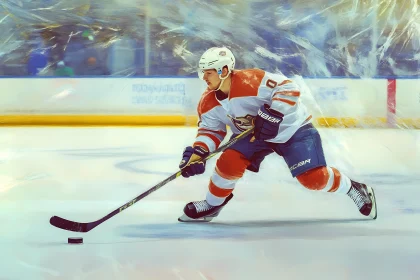 Intense Hockey Player in Action on Ice Rink