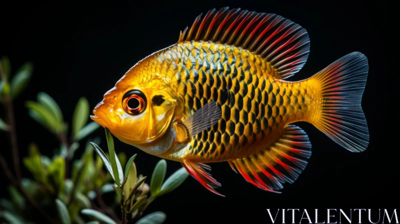 Dark Orange and Gold Tropical Fish: A Study in Botanical Accuracy and Primary Colors AI Image
