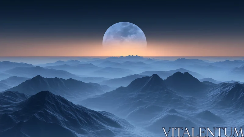 AI ART Mystical Mountains and Moon Art