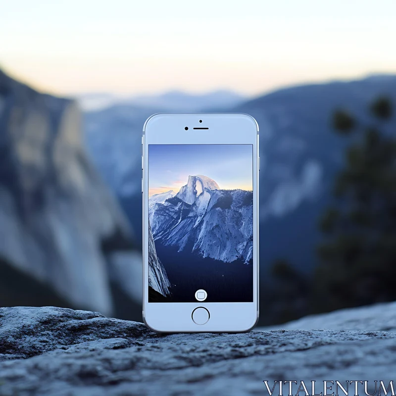 Mountain View Displayed on Phone AI Image