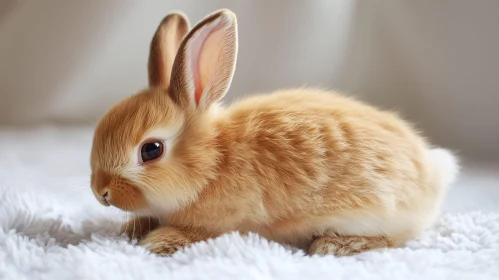 Fluffy Brown Rabbit on Soft Bedding