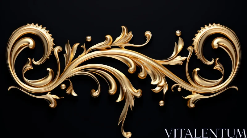 Intricate Golden Ornament on Black Background: Baroque Realism AI Image