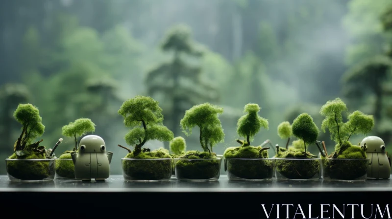 Miniature Moss Trees: A Study in Serenity and Precision AI Image