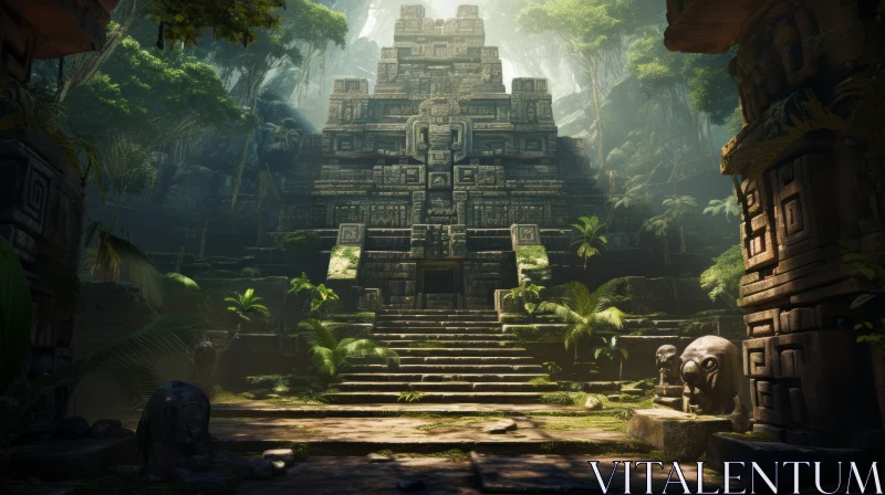 AI ART Modern Jungle Temple in Volumetric Lighting - Aztec Art Reimagined