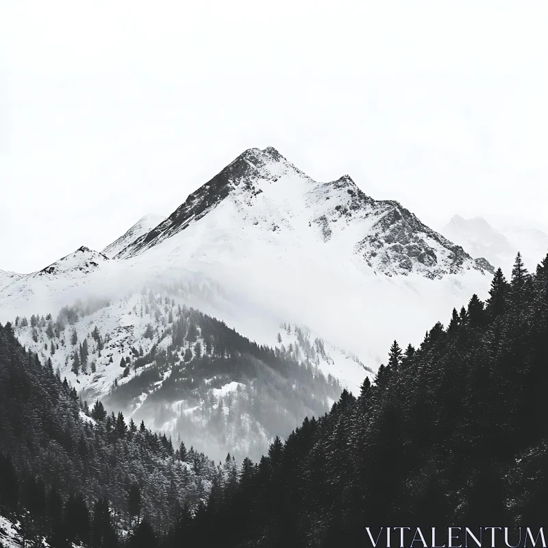 Monochrome Mountain Range in Winter AI Image