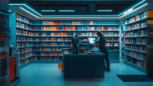 Quiet Library with a Librarian
