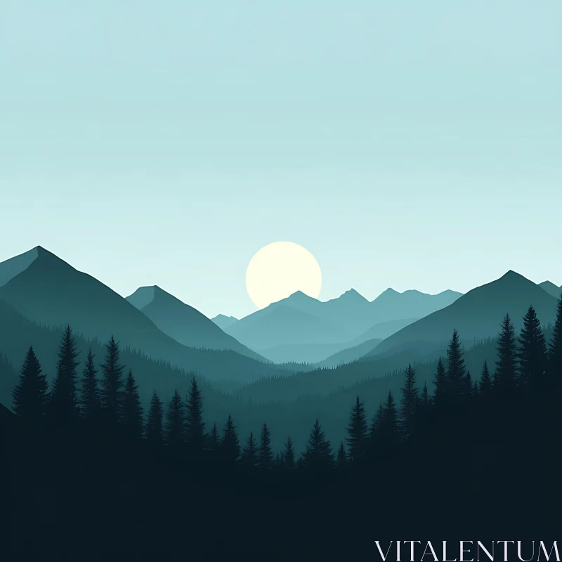 Tranquil Mountain Scene with Rising Sun AI Image