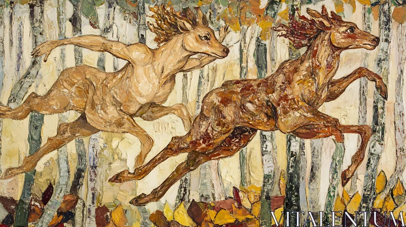 Forest Horses Running Painting AI Image
