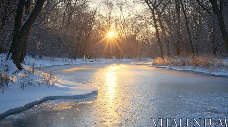 Golden Sunlight on a Snowy River AI Image