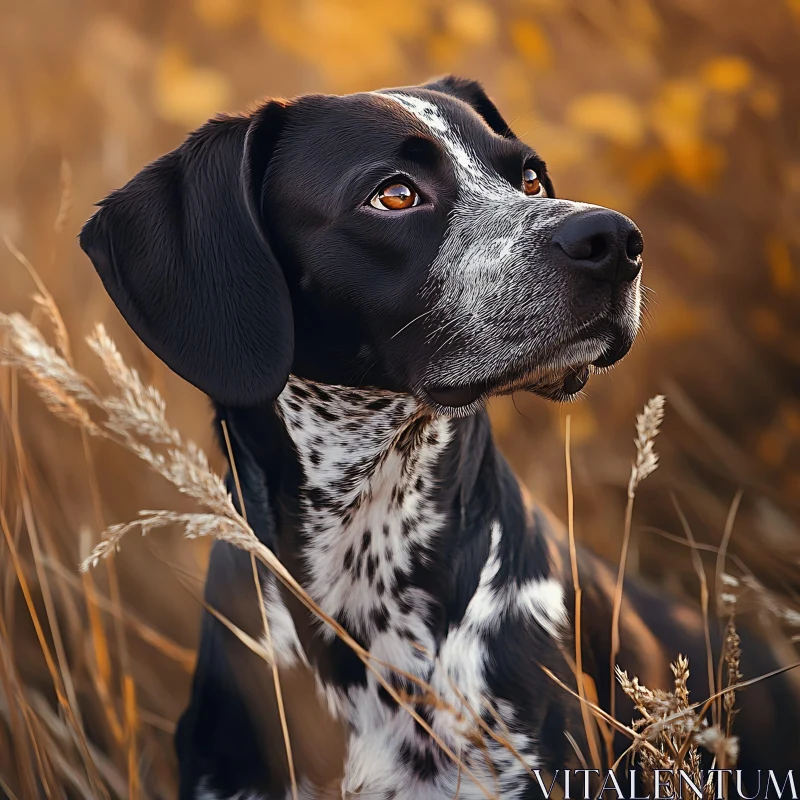 Thoughtful Dog in Autumn Landscape AI Image