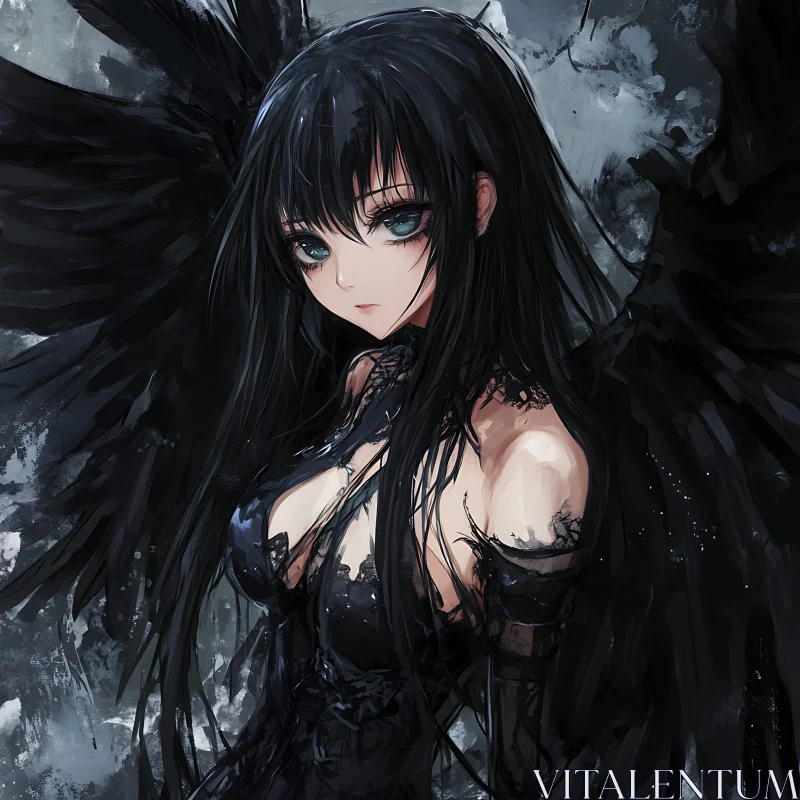 Mystical Anime Angel in Gothic Apparel AI Image