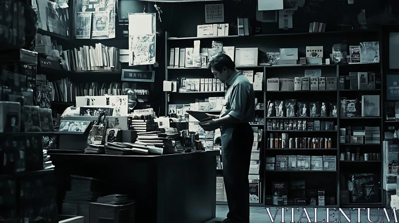 AI ART Man Reading in a Vintage Bookstore