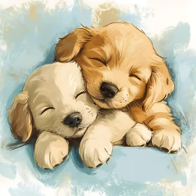 Cute Puppies Sleeping in an Artistic Painting