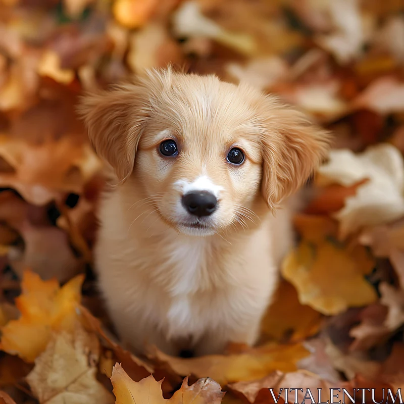 Adorable Puppy in Fall Foliage AI Image