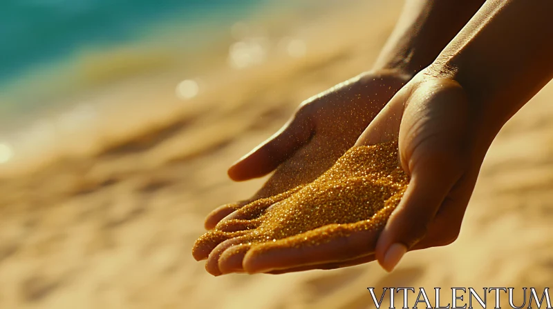 AI ART Hands Holding Sand at the Beach