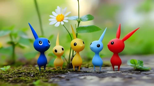 Whimsical Toy Figures in a Garden