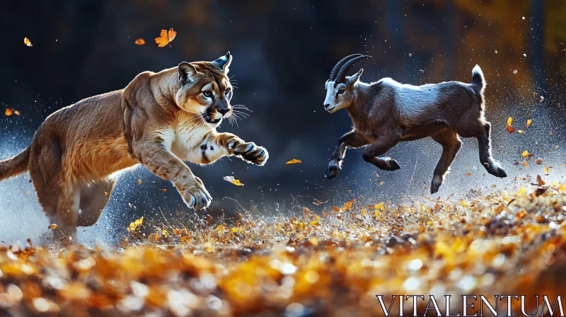 Wild Chase Between Cougar and Goat AI Image