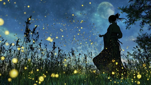 Silhouette and Fireflies