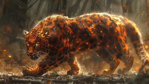 Burning Leopard in the Dark Forest