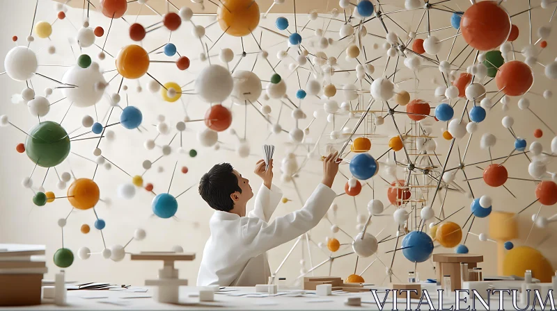 AI ART Scientist Constructing Molecular Model