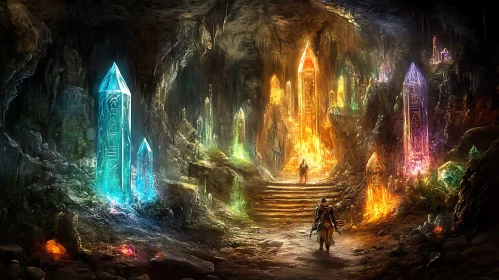 Glowing Crystals in an Underground Cave