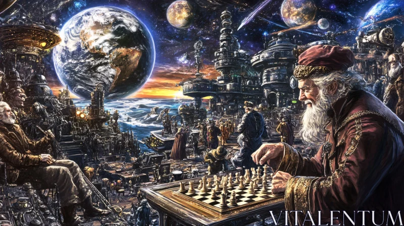 Cosmic Chess Game: A Dance of Minds AI Image