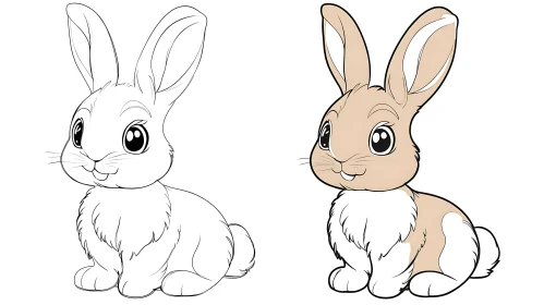 Cartoon Bunnies: Line Art and Color