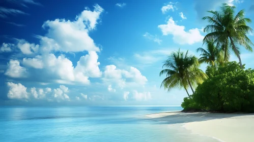 Tropical Beach Scene with Palm Trees