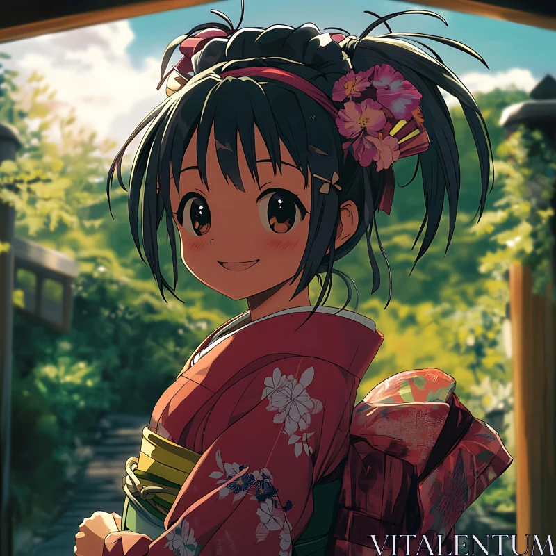 Anime Girl in Traditional Kimono AI Image