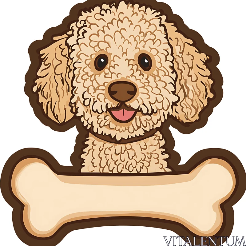 Adorable Cartoon Puppy With Bone Drawing AI Image