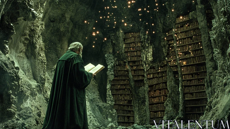 Mystical Library of the Wise Wizard AI Image