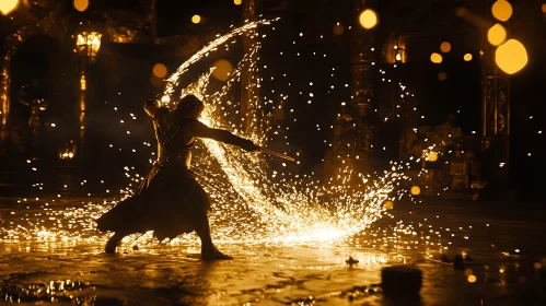 Man Performing with Fire Stick