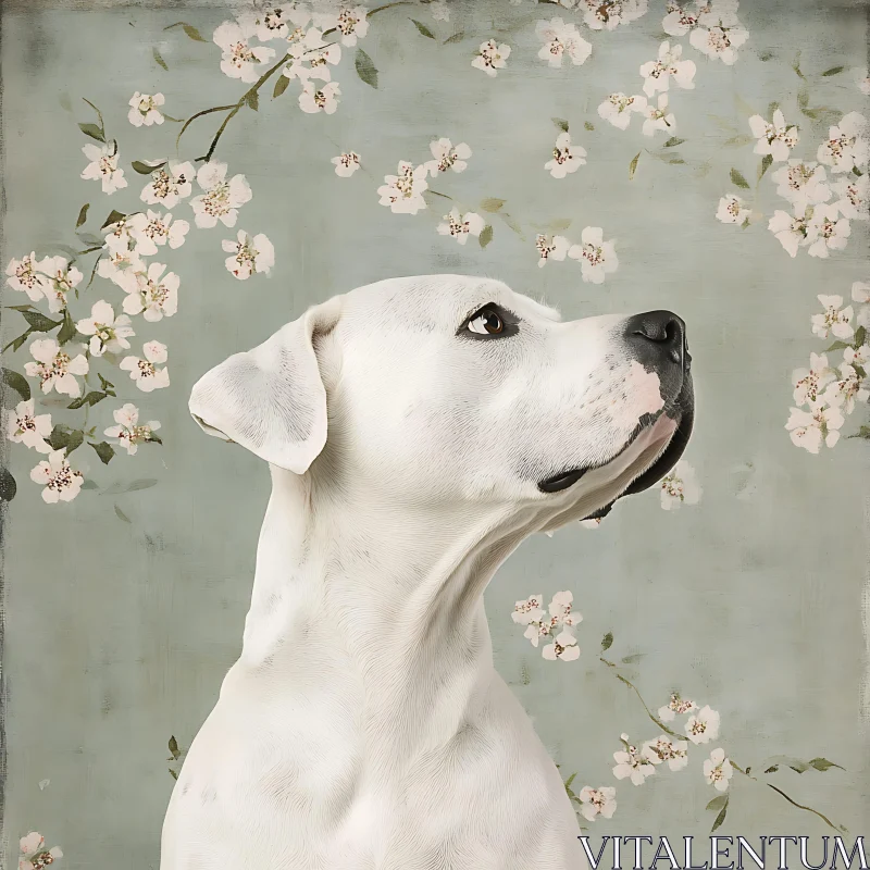 Dog Portrait with Blossoms AI Image