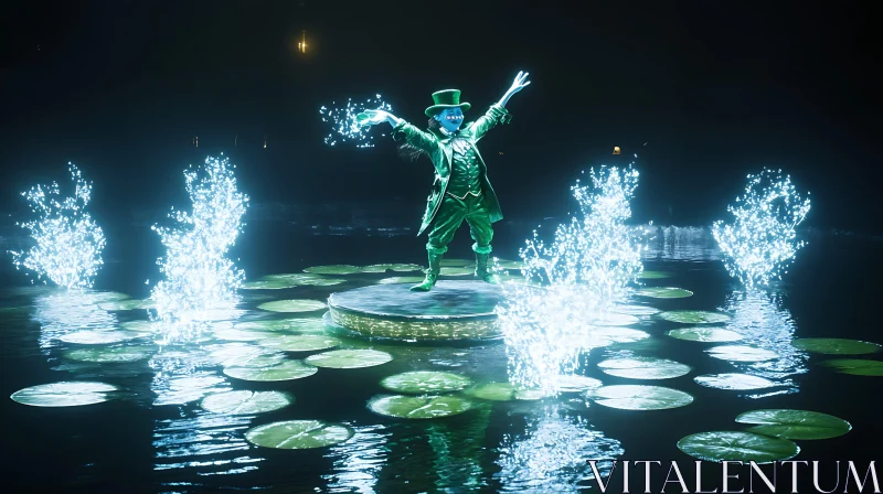 Mystical Magician Performance on Pond AI Image