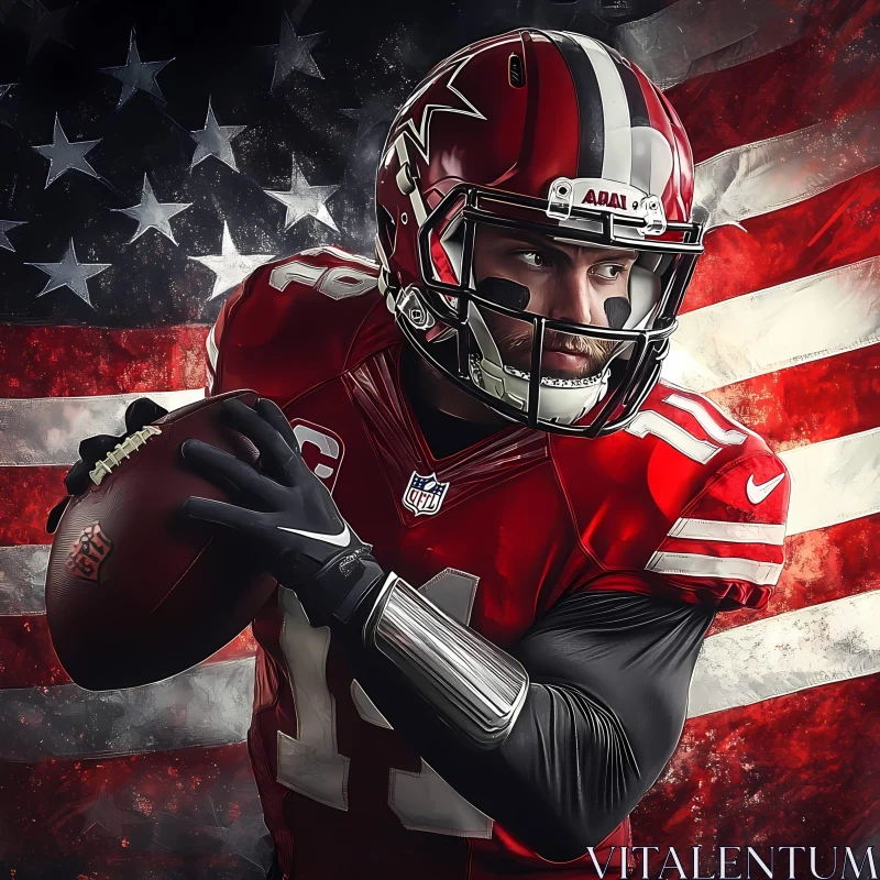 American Football Player with USA Flag Backdrop AI Image